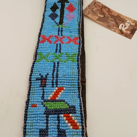 RAJ Beaded Belt - Animal & Flower Designs Sky Blue Multi Color NEW WITH TAGS - Picture 6 of 13